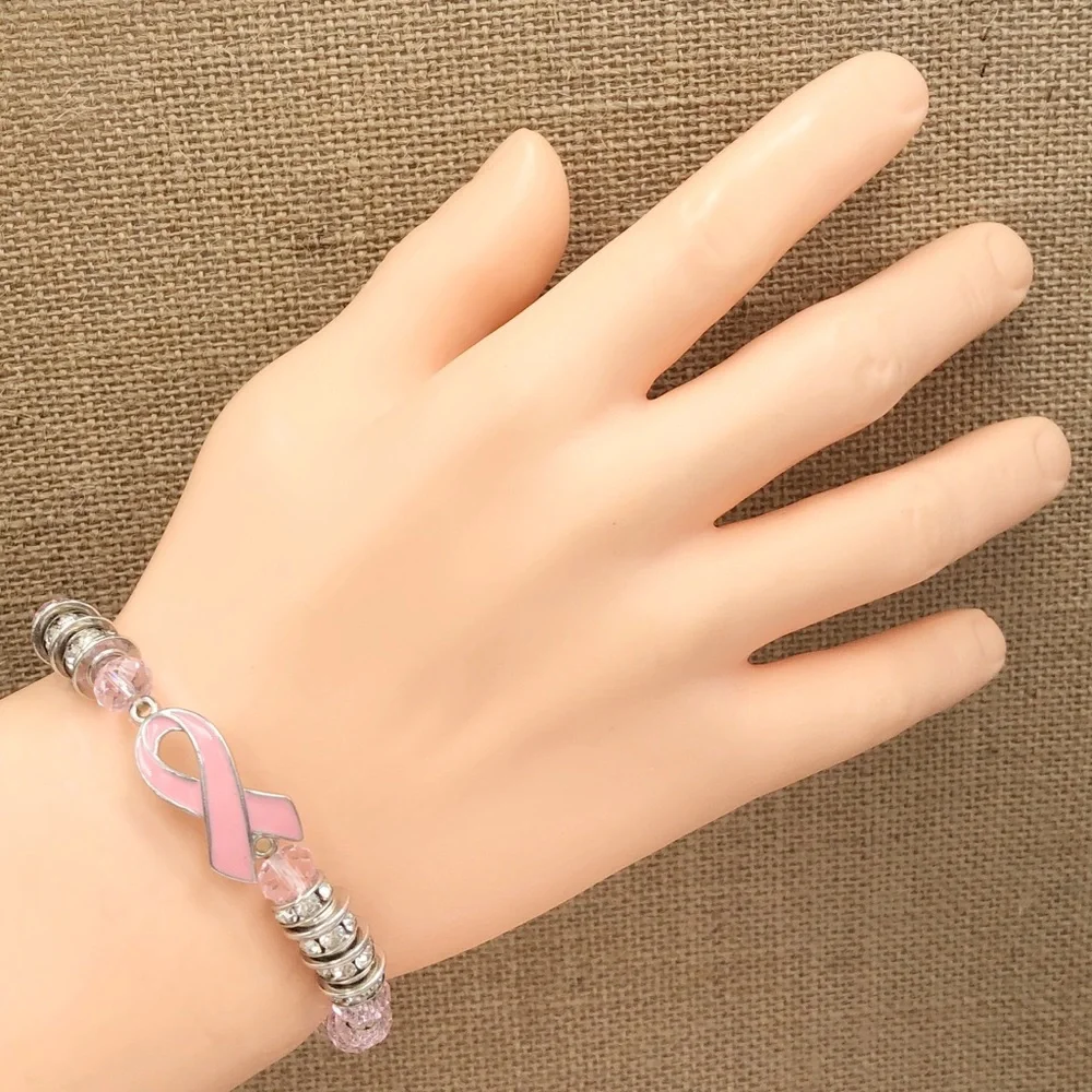 🌼 Pink Ribbon Breast Cancer Stretch Bracelet